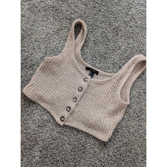 Forever 21 Tops - Forever 21 Women's Beige Knit Button Front Cropped Tank Top Size‎ Small